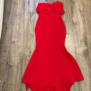 Red strapless gown
